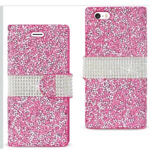 iPhone 7 plus 8 plus pink and white glitter wallet phone case NIB